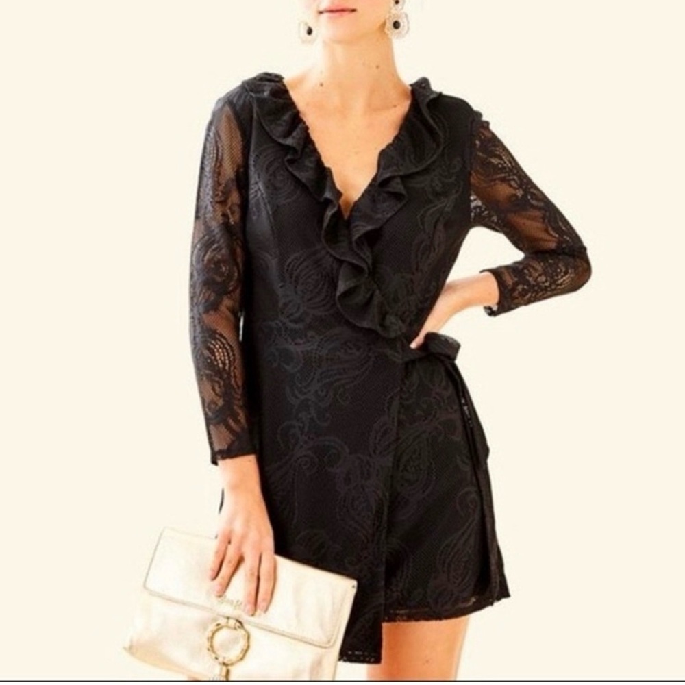 Elegant Black Lace Wrap Dress